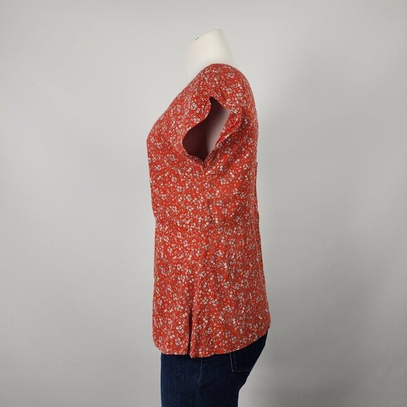 Sabrina Butterfly Red Floral Short Sleeve Top Size S/M - Picture 5 of 8